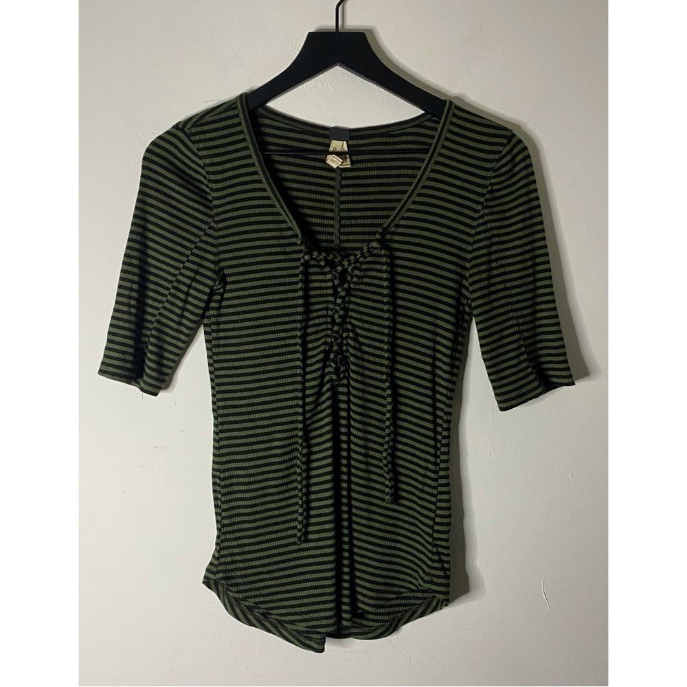 Free People We The Free Green Striped Lace Up Tee